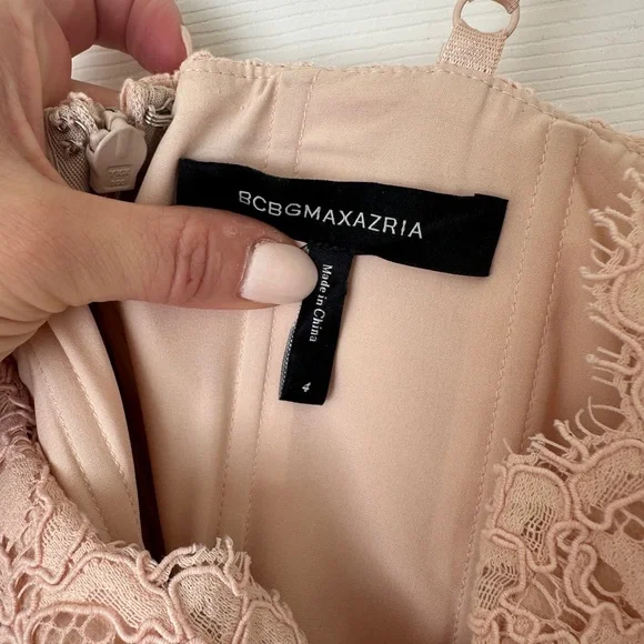 BCBG Champagne Pink Lace Tulle Cocktail Dress Sz 4 - Picture 6 of 7